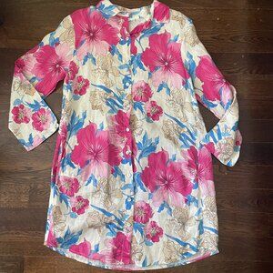 Floral Linen Button Down Dress/Duster/Cardigan-Made in Italy-MED/LGE